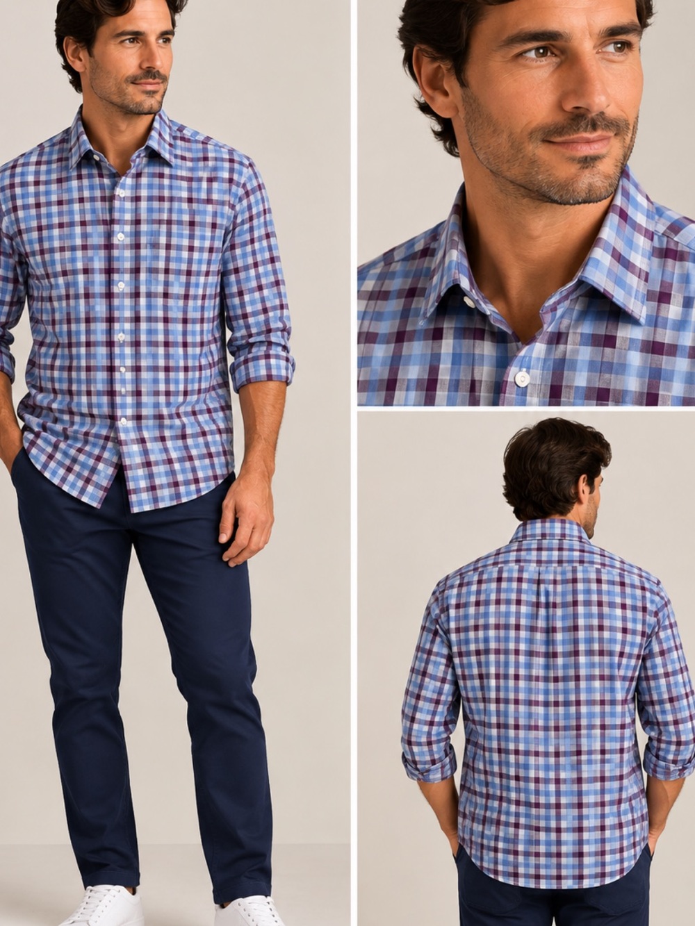 Peter Millar Plaid Button Down in Blue & Purple Large Like New